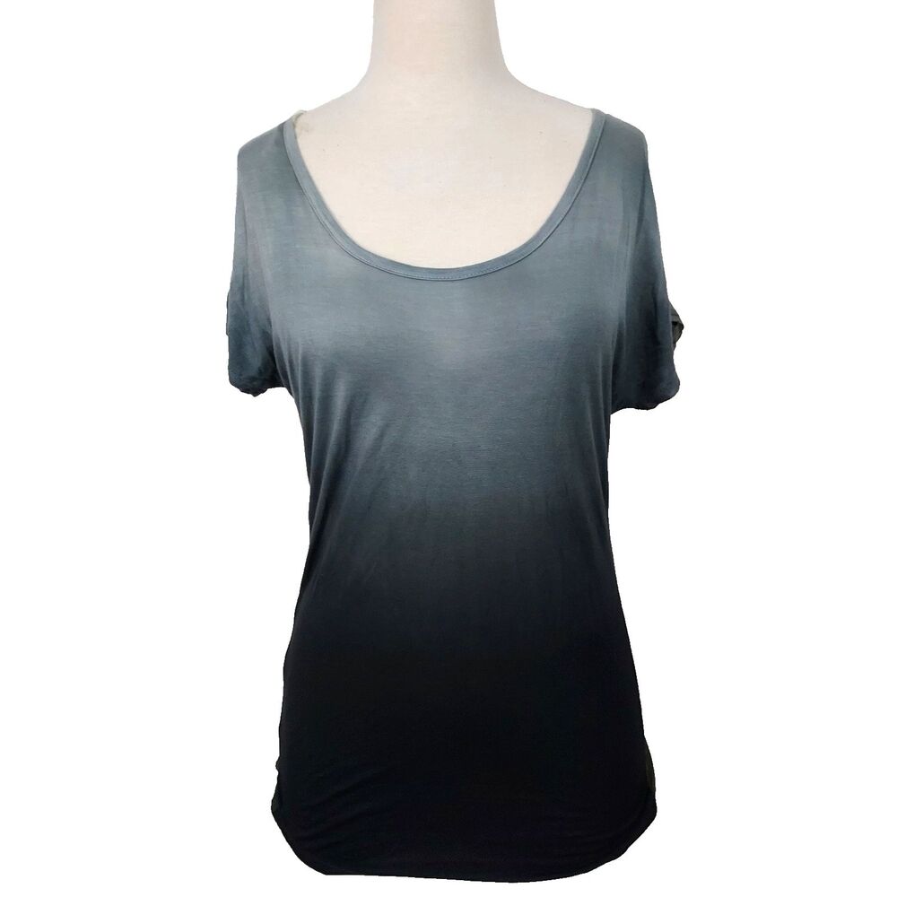 Freeloader Dip Dye Ombre Shirt Top Size Small Black Gray Sheer Back Pullover NWT